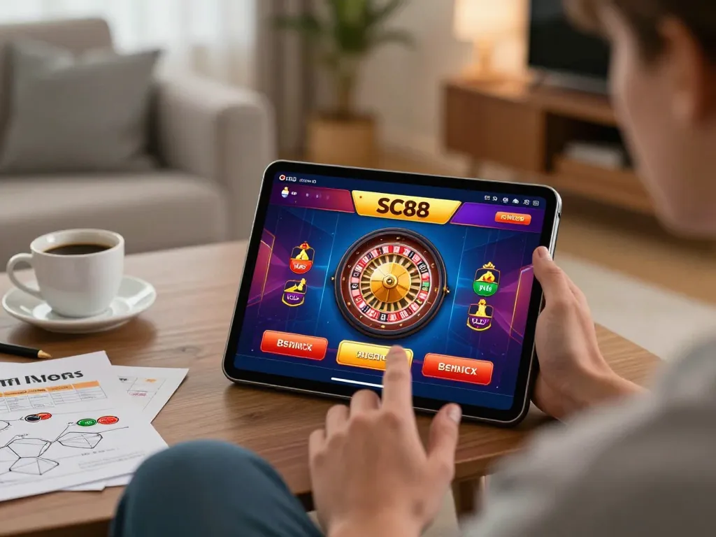 Player enjoying SC88 online casino app with exciting roulette gameplay on tablet