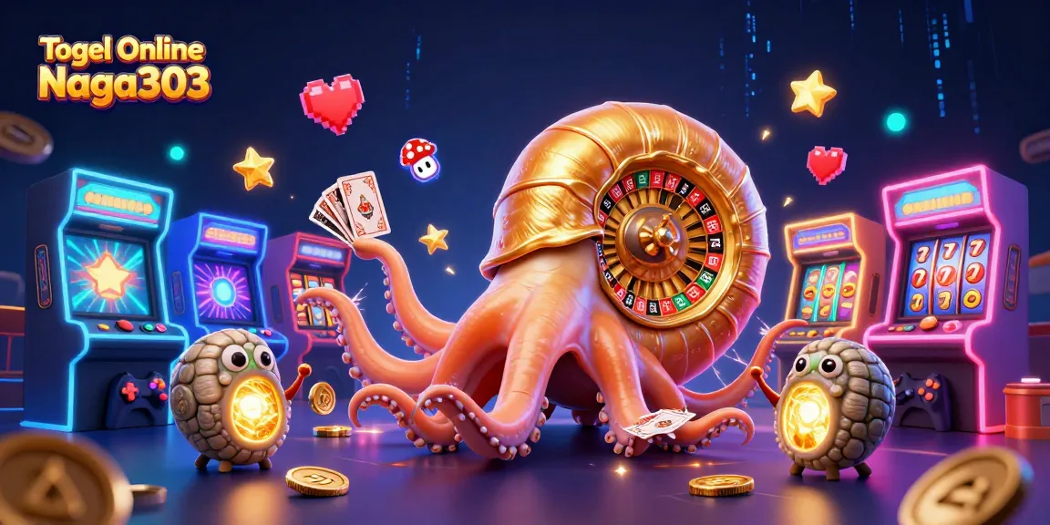 Togel Online Naga303 showcases a vibrant and immersive online lottery and slot scene with a giant nautilus and game elements.