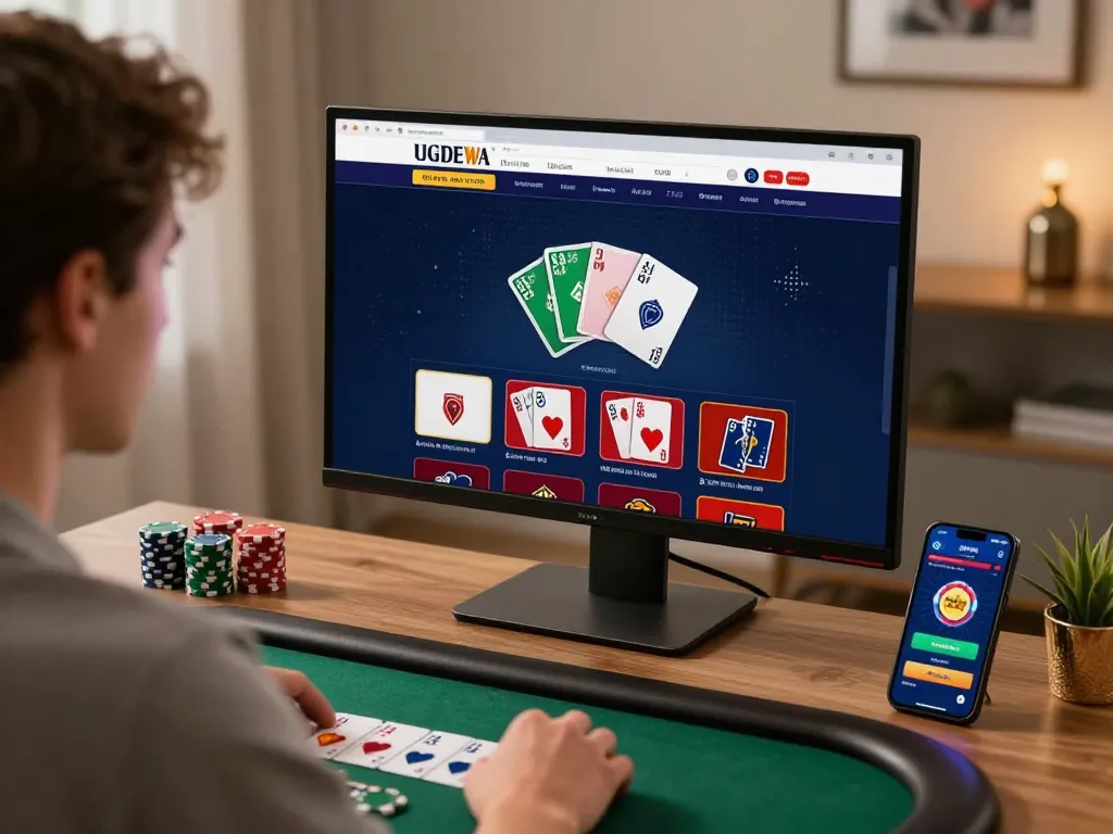 Person engaging with UGDEWA online casino interface during a warm and inviting gaming session.