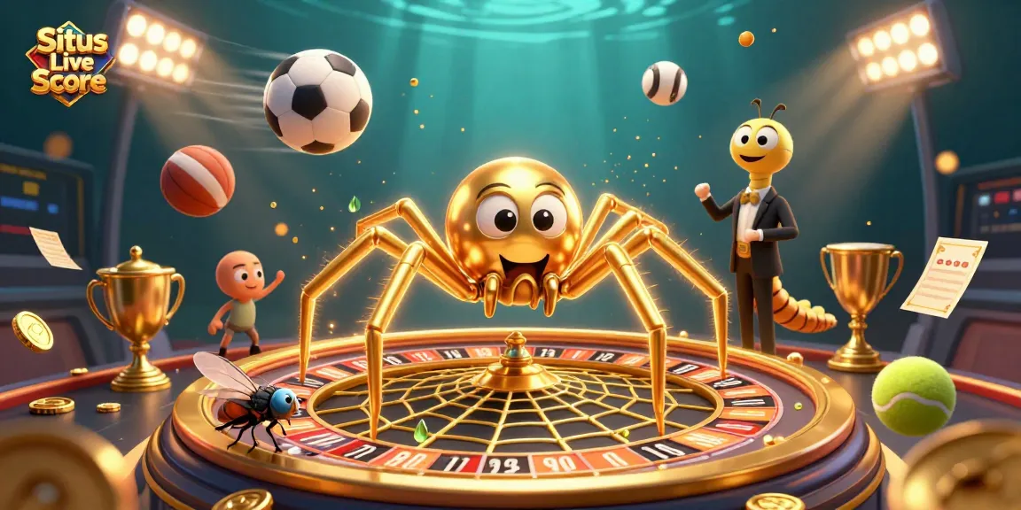 Bet on Situs Live Score with engaging 3D scene featuring action-packed sports elements and vibrant characters.